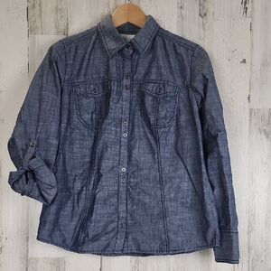 Columbia Blue Button Down Shirt Lightweight Chambray Size Large